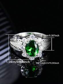 1pc S925 Silver Elegant Green Synthetic Cubic Zirconia Ring, July Birthstone, Fashionable Jewelry, Lab-Grown Emerald Ring, Suitable For Men And Women, Great For Wedding, Party, Formal Occasions, Holidays, Valentine's Day, Proposal, Engagement, Wedding Gift, Anniversary Gift, And Birthday Gift. - 銀色 - 查看 2