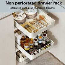 Pull-Out Kitchen Storage Box – No Drilling Required; Removable Single-Tier Design Saves Space - White - View 5