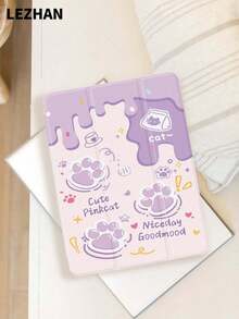 紫色奶油色猫爪图案平板电脑保护套，带笔槽，防震，三折支架，兼容 iPad 10.2 英寸、iPad Pro 11 英寸（2021/2020/第十代）、iPad (A16) 11 英寸（第十一代，2025 年）、iPad 第八/九/十代、Galaxy Tab A8 10.5 英寸（2022 年）、Matepad 10.4 英寸/平板电脑，浪漫礼物 - 彩色 - 查看 4