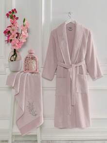Bathrobe Women Fluffy, Bathrobe Men With Hood Terry Cloth Sauna Robe, Unisex, Sauna Robe Women With Long Belt S/M - L/XL - Baby Pink - View 3