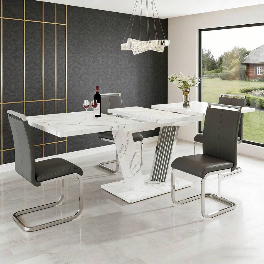 Dining Tables - White + MDF+Metal - View 1