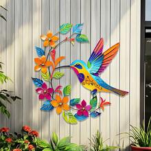 2D平面春夏装饰画，精美波西米亚风格花卉蜂鸟墙饰 - 适用于庭院、花园、露台、客厅、卧室户外围栏装饰 - 非常适合节日派对，是馈赠亲朋好友的理想礼物，2D平面 - A - 查看 4