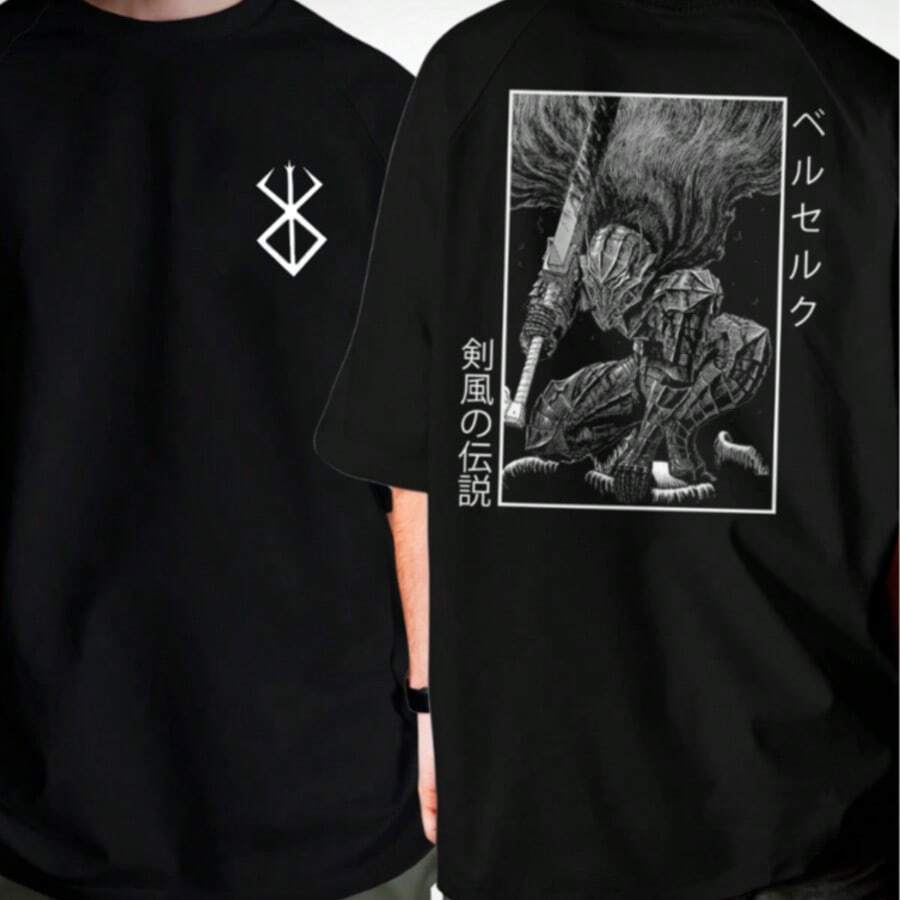 Oversized Cotton Anime Guts Streetwear Unisex T-Shirt - Đen 7 - Xem 1