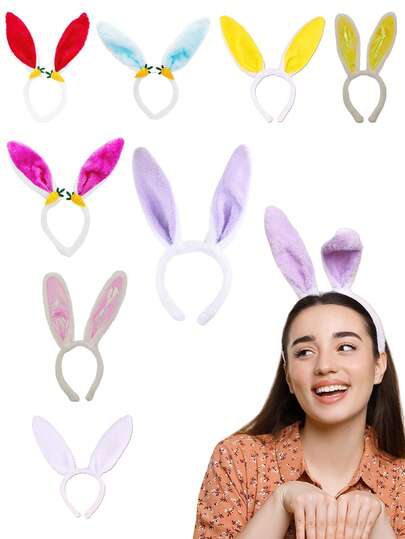 8pcs Easter Bunny Ear Headbands, Cute Plush Rabbit Ears & Carrot Headbands, Multicolor Styles, Suitable For Easter Party Decor, Birthday, Wedding, Cosplay, Party Headwear