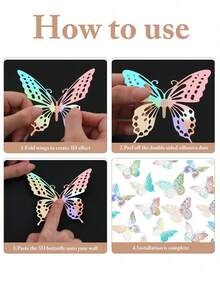 36 件 3D 银色蝴蝶装饰品，节日派对蝴蝶装饰，4 种款式 3 种尺寸，可拆卸蝴蝶和花朵装饰，冬季节日生日派对花卉卧室蛋糕装饰 - 彩銀 - 查看 5