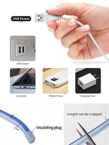 USB 柔性觸控調光 LED 霓虹燈條 1m/2m/3m/4m/5m 可調亮度 5V 環境照明燈條，適用於直播化妝鏡、浴室梳妝鏡、臥室居家裝飾氛圍燈 - 藍色 - 查看 10