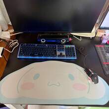 Sanrio 1个三丽鸥Hello Kitty Kulomi My Melody鼠标垫，可爱粉黑蝴蝶结设计，防滑表面，适用于办公和游戏键盘，时尚桌面配件