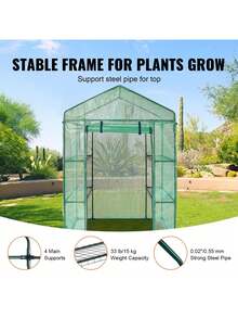 Invernadero portátil de 140 x 74 x 203 cm con estantes, cubierta de polietileno de alta resistencia, puerta enrollable con cremallera y estructura de acero. Se instala en minutos. Ideal para plantar y almacenar. - Verde - Ver 3