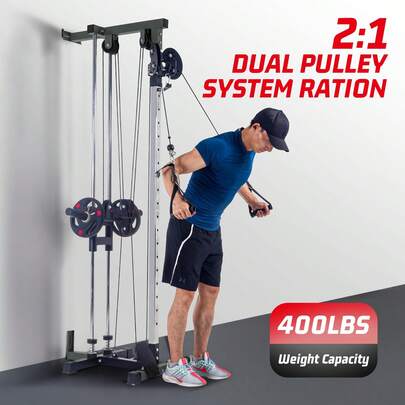 Máquina de polea de pared | Pulldown LAT con sistema de poleas ajustables de 20 posiciones | Polea alta y baja para entrenamientos de remo y tríceps en casa