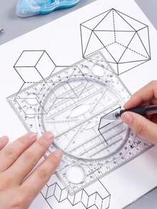 1 Set Multifunctional Rotating Ruler Kit, Math Drawing Circle Ellipse Template Parallel Protractor - one-size - View 2