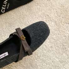 Soft Fufu~Wool Felt Pointed Toe Mary Jane Shoes, Gentle Style Essential For Daily Commute, Solid Color Commuter Shoes With Bow Tie, Suitable For Holidays - Grey - View 2