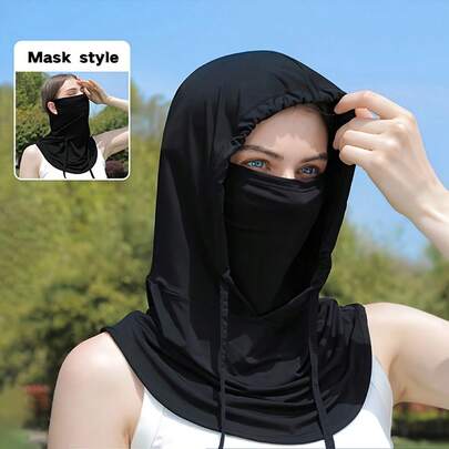 Unisex Ice Silk Thermal Neck Gaiter, Full UV Protection, Suitable For Cycling - Breathable Seamless Adjustable Drawstring Balaclava With Ear Covers, Suitable For Motorcycle Riding, Cycling, Fishing And Other Outdoor Activities, Also Suitable For Women's Sun Protection Mask And Men's Ski Hat