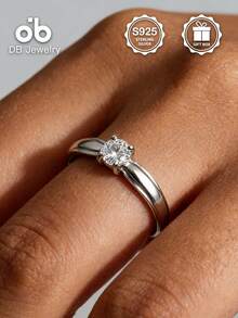 925纯银戒指，优雅单石设计，镶嵌闪亮立方氧化锆，高品质礼物，适合情人节/生日、婚礼、日常佩戴，附赠礼盒 - 鋯石戒指 - 查看 8