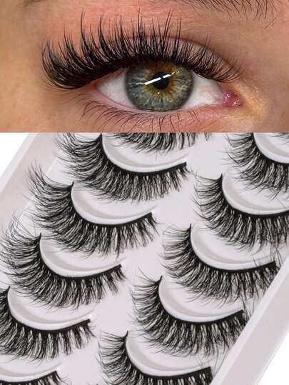 10对自然款假睫毛，3D立体效果，根根分明，柔软舒适，可重复使用，新手也能轻松上手，适合日常妆容。