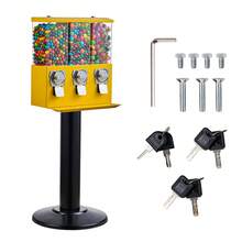 Commercial Vending Machine, Triple Compartment Candy Dispenser With Iron Stand, Gumball And Candy Machine For Business, Coin Operated Gumball Bank For Toy Capsules Bouncy Balls Candy Nut, Yellow - Màu vàng - Xem 8