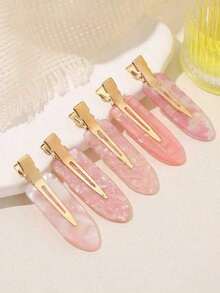 5pcs Acetic Acid Invisible Pressure Clip Hair Clips Hair Claws Hair Slide Barrettes School Supplies Hair Accessories Headwear For Women Girls Teens - 粉色 - 查看 6