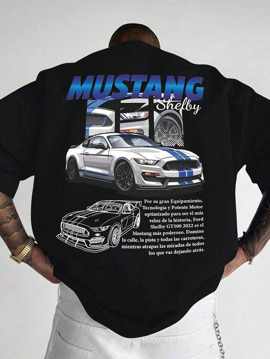 1 chiếc áo thun nam tay ngắn dáng rộng in họa tiết thời trang | Thiết kế tinh tế | Cần thiết cho mùa hè | Dễ phối đồ, thể hiện phong cách của bạn - màu đen - Xem 1