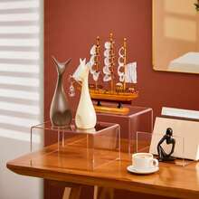 1个/3个亚克力展示架，透明化妆品收纳架，纸杯蛋糕架，甜点展示架，多层储物架，糖果吧展示架，可调节亚克力增高架，矩形可扩展多层展示架，U型桌面展示架，适用于收藏品、甜点、小型摆件展示和桌面收纳，办公和宿舍用品，家居收纳，房间装饰，厨房配件，情人节礼物 - 彩色 - 查看 3