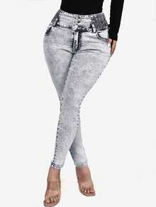 1 chiếc quần jeans dáng ôm được nâng cấp, xử lý bằng kỹ thuật giặt đặc biệt, thích hợp cho kỳ nghỉ hoặc phong cách thường ngày. - Màu Xám nhạt - Xem 5