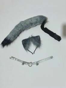 Set de 3 piezas: Diadema con orejas de gato, accesorio de cola de zorro, segundo elemento, orejas de animal, set de cola de animal, collar y pinza para el cabello, adecuado para varios festivales y disfraces de fiesta - Multicolor - Ver 8