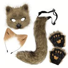 4件套仿狐狸毛服装配饰套装 - 包括手套、猫耳头箍、尾巴，逼真的毛皮和爪子，适合万圣节、情人节、复活节、狂欢节派对、嘉年华服装 | 趣味动物主题 | 柔软动物服饰 - 彩色 - 查看 16