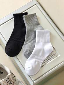 3 pares de calcetines casuales de mujer de color sólido para la vida diaria, otoño - Multicolor - Ver 5