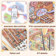 26张迷你场景贴纸套装，包含10个场景和16张材质贴纸，适用于DIY剪贴簿和手账贴纸 - 彩色 - 查看 7