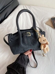 复古撞色手提包，时尚单肩包，独特个性化斜挎包，带吊坠，适合购物、装钱包，适合年轻女性、大学生、新手、白领人士。是办公室、大学、工作、商务、通勤、户外活动、旅行和野餐的理想之选。 - 彩色 - 查看 14