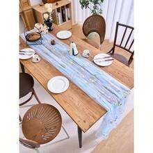 1pc Floral Embroidered Sheer Table Runner, Romantic Farmhouse Style, Suitable For Daily Use, Festivals, Weddings, Hotels, Birthday Parties, Home Decor, Photography Backdrop, All Seasons - 藍色 - 查看 5