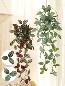 1/2株仿真植物，藤蔓装饰，4种可选：A. 红色眉叶，B. 绿色眉叶，C. 胡椒草，D. 网状薄荷叶。绿色装饰品，不含花盆，适合全年装饰，可用于学校宿舍、办公室、派对、生日、家居、酒店、餐厅、客厅、卧室、婚礼、情人节、春夏装饰、复活节装饰、厨房和花园装饰。 - 綠色 - 查看 13