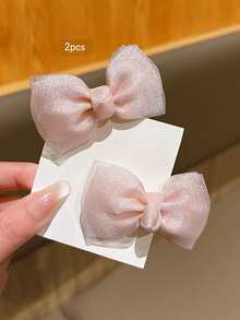 2pcs Pink Bow Hair Clips, Korean Fashion Hair Accessories Suitable For Everyday Use, Affordable - Pink - View 4