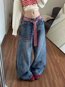 1pc Red Tie/Belt, JK Uniform Tie For Women, School Style Waist Belt, Perfect Accessory For Sailor Uniform. Featuring A Slim Striped Design, Suitable For Casual Wear, Weekend Outings, Dates, Campus Trips, Street Photography, And More. A Fashionable And Versatile Accessory, Also An Ideal Choice For Christmas Decoration. - Multicolor - View 5