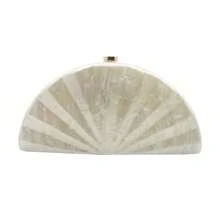 Elegante bolso de mano con forma de abanico de mármol con forma de concha tridimensional de acrílico para fiesta, cóctel, boda, graduación - Beis - Ver 2