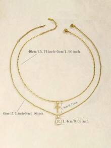 18K Golden Plated Stainless Steel Initial Letter & Cross Pendant Necklaces 2 Packs Set, Elegant Layered Script Letters, Daily & Vacation Wear, Thanksgiving Gift, All Seasons - No Mosaic Material - Gold - View 7