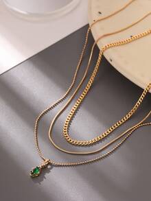 3pcs/Set Women's Gifts Minimalist Crystal & Cubic Zirconia Asymmetrical Layered Pendant Necklace, Unique Jewelry Gift For Her - Yellow Gold - View 2