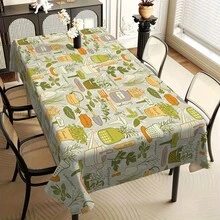 1pc Vintage Kitchenware Print Tablecloth - Rectangular Polyester Machine-Woven, Green With Orange & White Retro Cooking Utensil Design, Perfect For Home Decor, Holiday Parties, TV Stands & Coffee Tables - All-Season Use - 彩色 - 查看 9