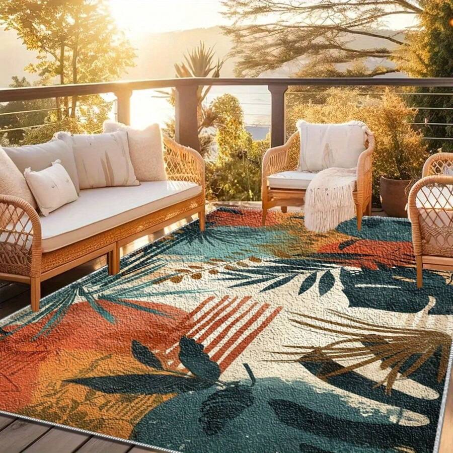 现代风格、复古美式风格、热带植物印花地毯、波西米亚风格。客厅地毯。菱形天鹅绒长方形低绒地毯，压纹细节，装饰性地毯，适用于客厅、卧室及四季家居装饰。柔软、易于打理、可机洗。 - 彩色 - 查看 1