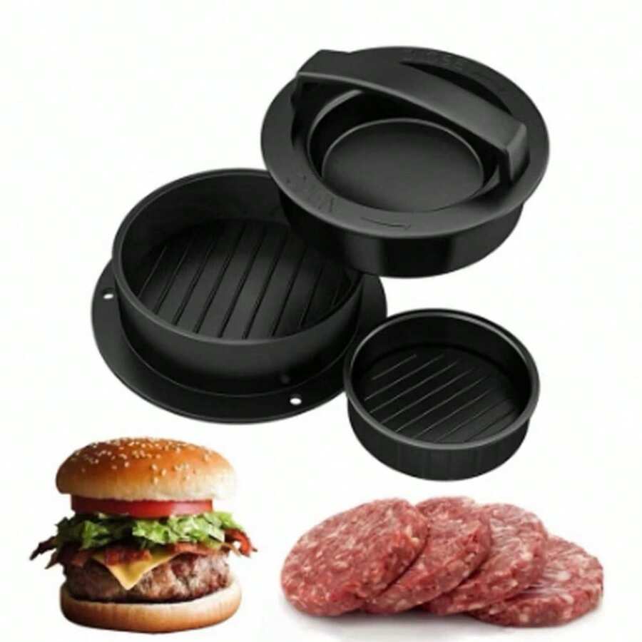 Molde para Hambúrguer Prensa Grande e Pequena Portátil Forma 5 peças Base Removível Lanche Artesanal - Preto - Visão 1
