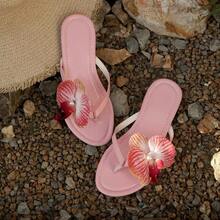Women's Pink Flip Flops, Lightweight Slip-On With Pink Flower - Pink - View 7