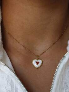 1件装奢华古典白色珐琅红锆石心形吊坠项链，适合女性、女孩、母亲节、派对、婚礼、浪漫珠宝、情人节礼物 - 吊墜項鍊 - 查看 2