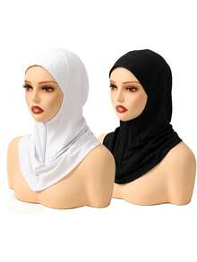 1件/2件装女士拉链式带帽檐内衬帽，穆斯林纯色柔软高品质牛奶丝针织帽，适合搭配头巾和长袍。 - 彩色 - 查看 3