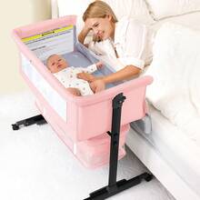 3-In-1 Baby Crib, Baby Bed,Baby Bassinet,Boasting Effortless Smooth-Gliding Wheels, Height-Adjustable Frame, Gentle Rocking Motion, Breathable Mesh Panels For Optimal Airflow,Bedside Bed For Babies,Essential Goodies For Growing Kids, Baby Need,Baby Stuff, Essential For New Mothers,Newborn Gift - 粉色 - 查看 7