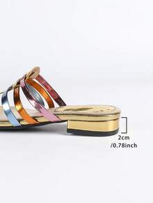 2cm Low Heel Bohemian Style Iridescent Strap Thong Flat Sandals, Summer Beach Holiday Casual Slip-On Slippers - Gold - View 9