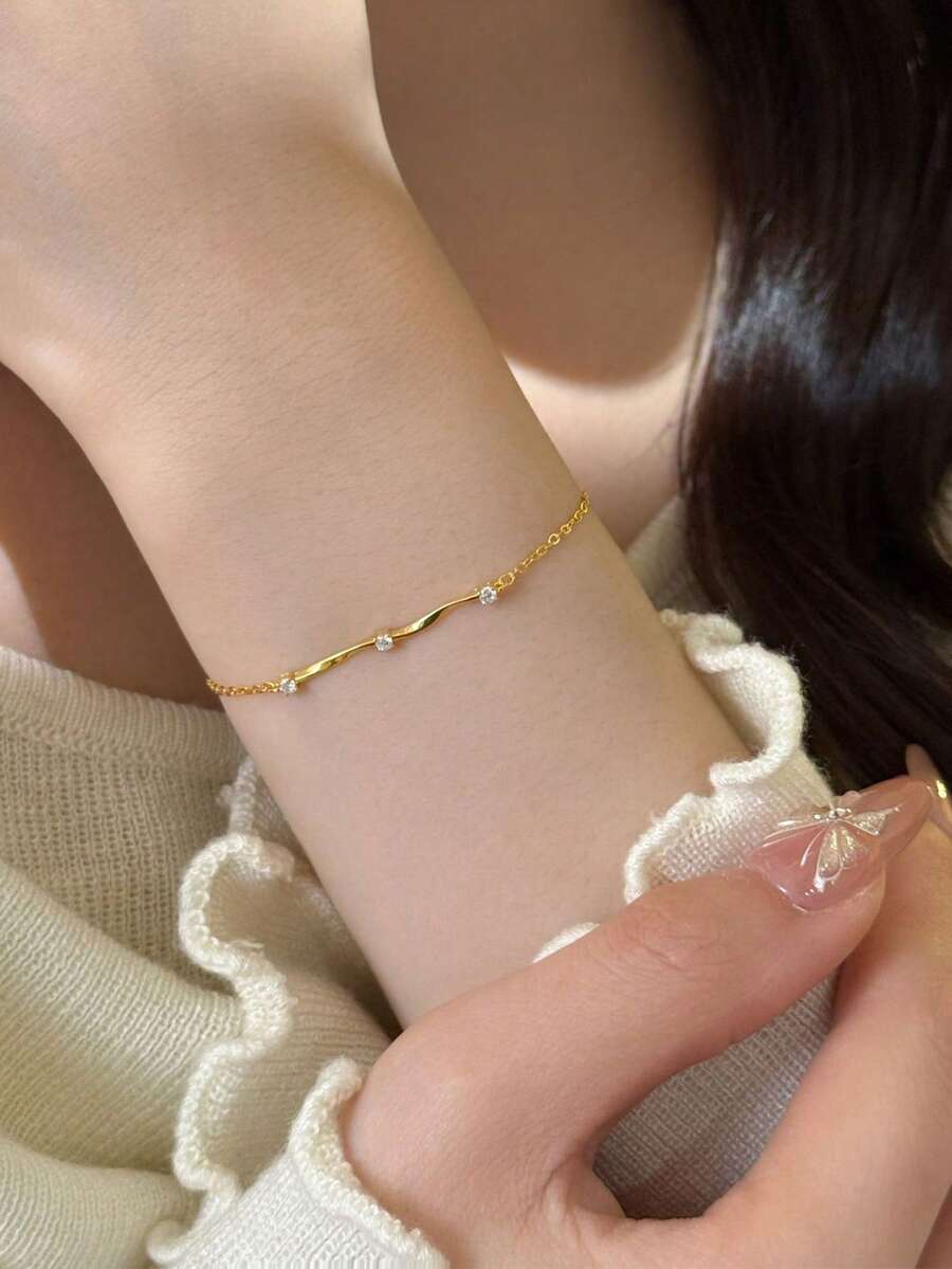 1条925纯银莫比乌斯环女士手链，14K镀金镶嵌钻石，时尚女士手链，简约风格，独特设计，高端品质，闺蜜礼物 - 莫比烏斯手鍊 - 查看 1