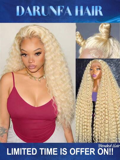34 Inch Deep Wave Lace Front Wigs Blended Human Hair 13x4 HD Lace Front Wigs Pre Plucked Brazilian Curly Human Hair Wig 200 Density Glueless Frontal Wigs For Black Women #613 Blode