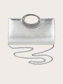 REMANLAND 轻盈商务休闲水钻装饰抽绳迷你水桶包，透明仿珍珠晚宴手拿包，优雅高端精致奢华水钻派对女士新娘完美晚宴圣诞婚礼礼服 - 銀色 - 查看 7