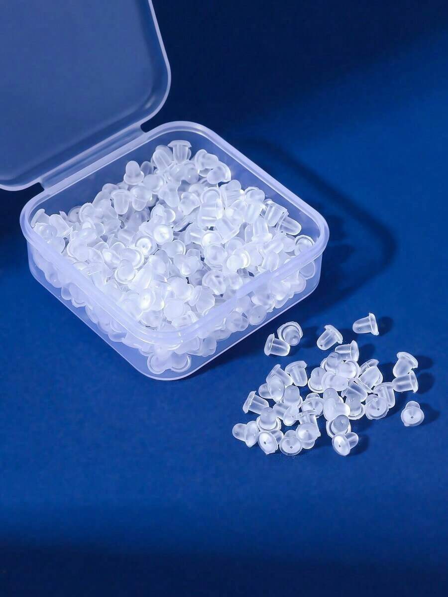 Approx. 300pcs Silicone Transparent Cylinder Ear Plugs Earrings Accessories Suitable For Women's Daily Wear (Come With Jewelry Transparent Storage Box), DIY Jewelry Accessories Non-Slip Silicone Ear Plugs, Plastic Transparent Earrings - Thông thoáng - Xem 1