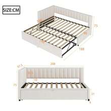 Multifunctional L-Shaped Sofa Bed (90/180*200cm), Upholstered Bed In Velvet Fabric, Space-Saving Design For Children's Bed, Guest Bed, Beige - Beige - View 2