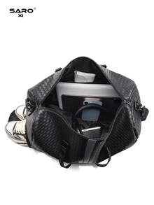 saroxi 1pc Men's Weekend Travel Bag, Large Capacity Crossbody Bag, Handbag, Fashion Casual Sports Bag, Shoe Compartment, Suitable For Travel, Commuting, PU Leather, Sports, Life, Luggage Backpack, Shoulder Bag, Tote Bag, Travel Bag, Men's Gift, Crossbody Bag, Business Casual, Large Capacity Sports Bag, Travel Essentials, Travel Accessories, Handbag, Men's Gift - Black - View 11