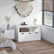 HOMCOM Aparador de Salón con 3 Cajones Extraíbles y Estantes Abiertos para Libros Juguetes Armario Auxiliar de Almacenamiento para Dormitorio Cocina 102x33x61,5 cm Blanco - Blanco - Ver 1